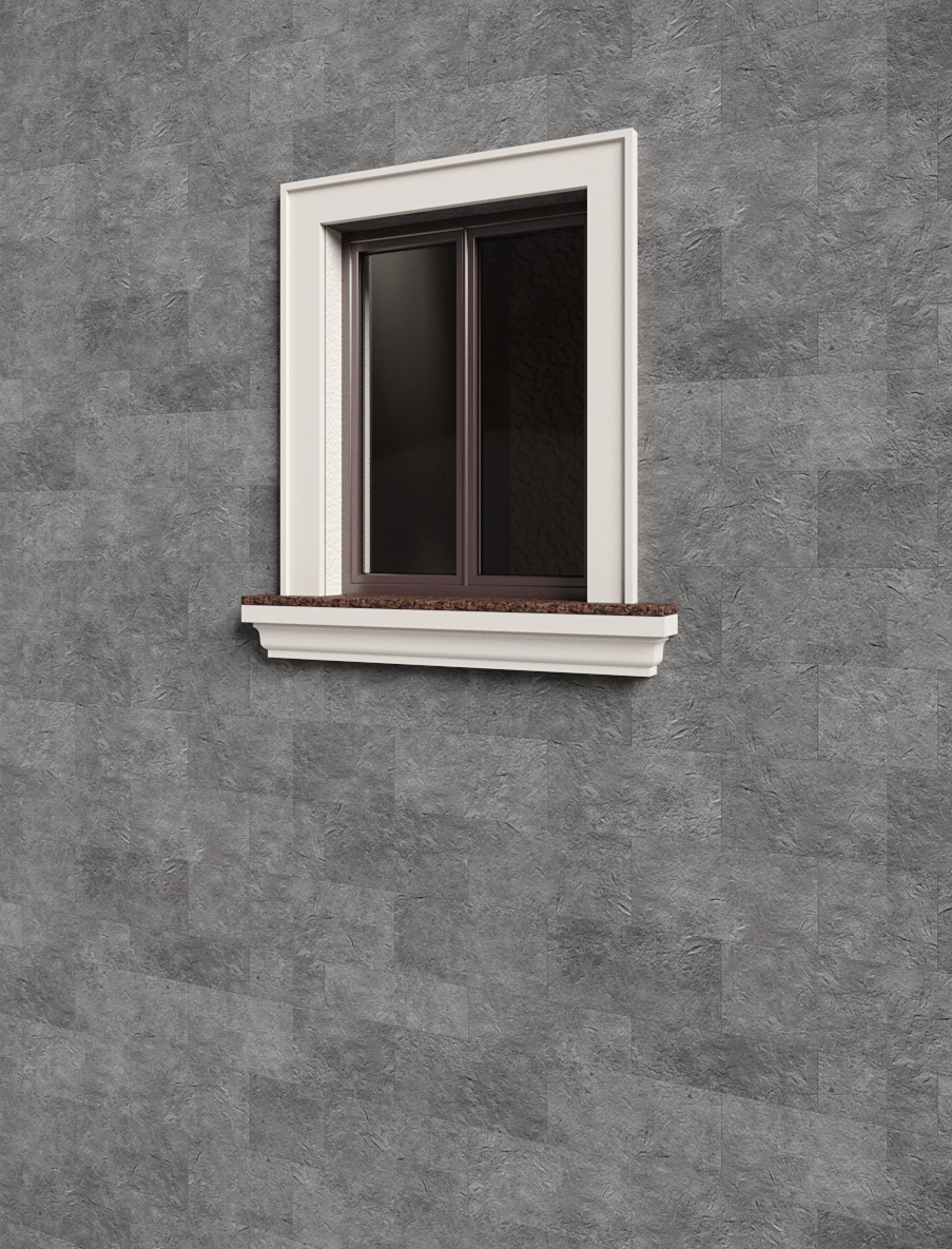 Window framed with facade cornices